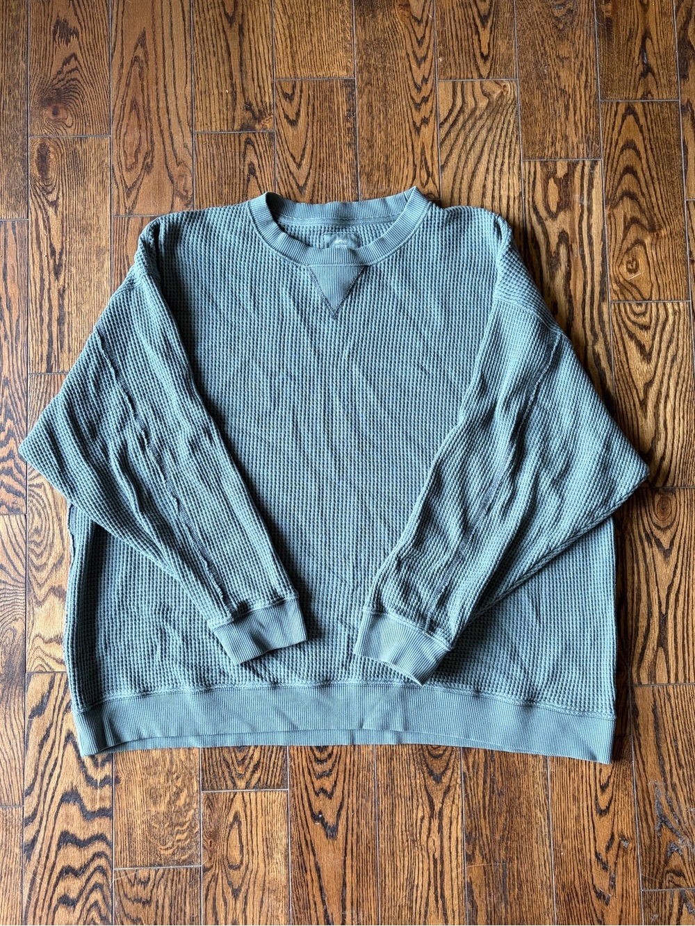aerie Women's Waffle Knit Crewneck Sweater - Sage Green